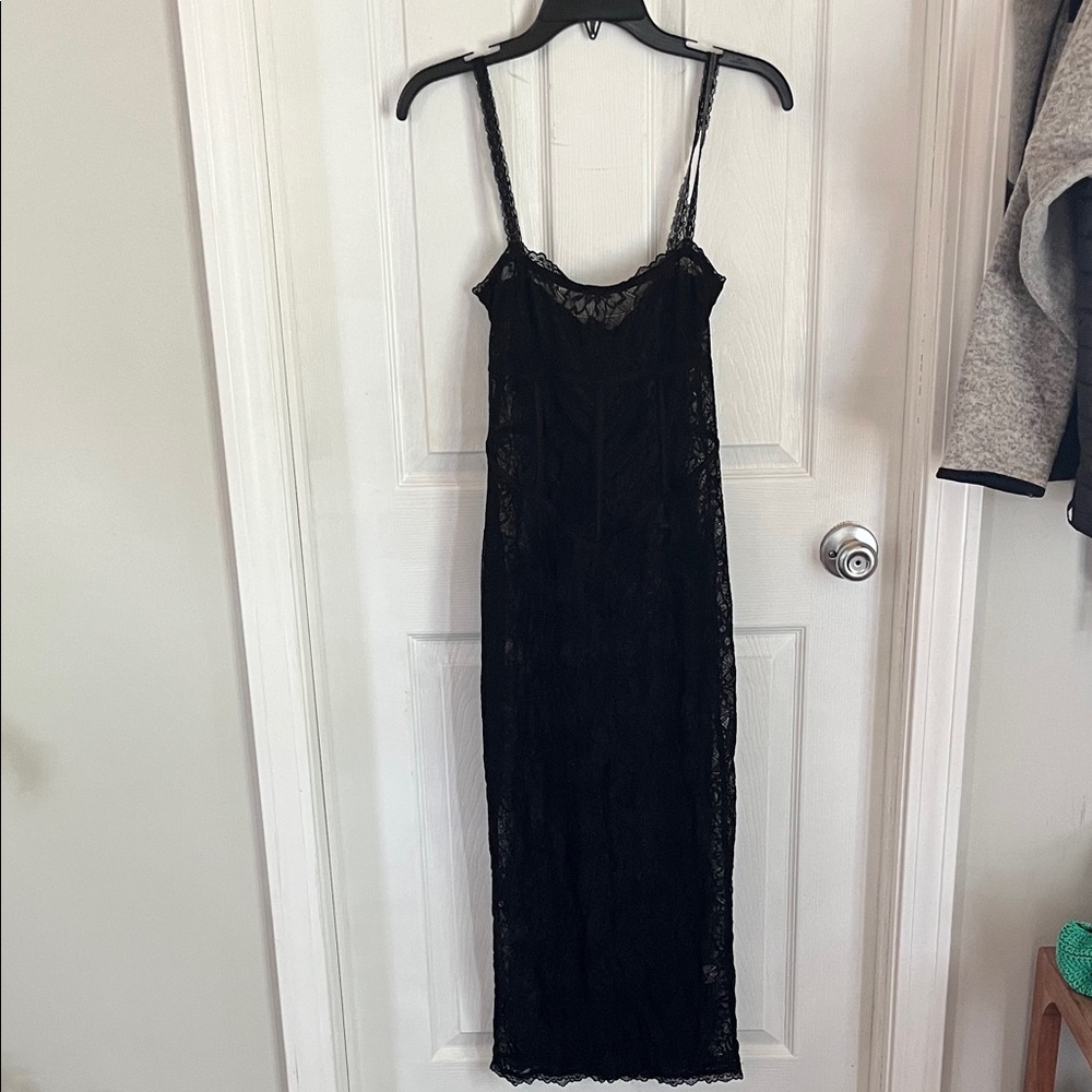 Meshki Black Lace Midi Dress